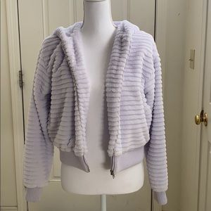 Lavender purple fuzzy cropped jacket
